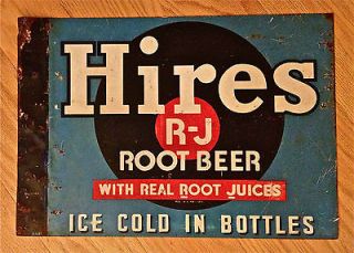 Vintage HIRES R J ROOT BEER Double Sided HEAVY Steel Porcelain Sign 