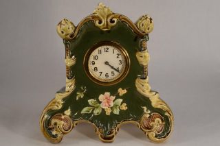 Antique 1894 Waterbury Clock Co Boudoir China Clock w/ Delft Case
