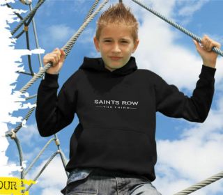 SAINTS ROW   XBOX PS3 GAME THEMED KIDS HOODIE   BLACK WITH WHITE LOGO 