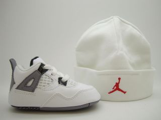   103] Infants Crib Air Jordan 4 Retro Cement Soft Bottom Gift Pack Cap