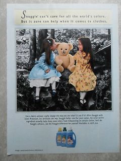 Snuggle Bear With 2 Young Girls in Dresses Fabric Softener Color Print 