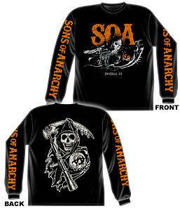 SOA Sons of Anarchy T Shirt Samcro Reaper Flag Long Sleeve Motorcycle