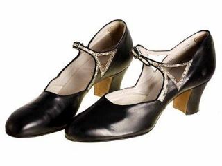 Vintage Black Mary Jane Shoes Snake Trim NIB 1920 Size EU 38 US 7.5 