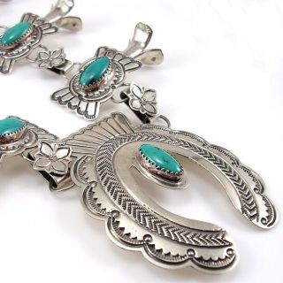 Turquoise Squash Blossom Necklace Sterling Silver Modern Non 