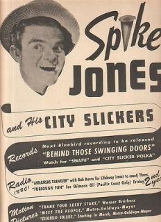 Spike Jones and His City Slickers 1944 Ad  Behind Those Swinging Doors 