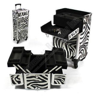   Artist Beauty Case Rolling Lockable Aluminum Cosmetic Train Box Zebra