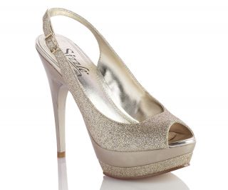 Andes Gold Glitter Slingback Peep Toe High Heel Bridal Wedding Shoes