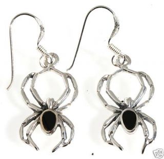 Sterling Silver SPIDER Black Widow VAMPIRE Gothic Halloween Earring