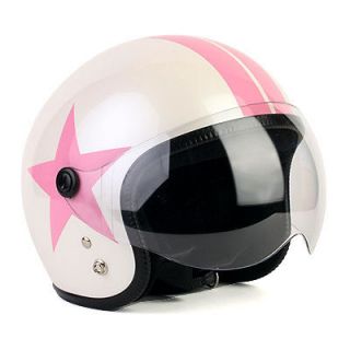 Motorcycle Vespa Scooter Jet Helmet Open Face PINK Star