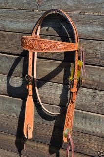Tex Tan Hand Carved Floral Shaped Brow Brass Concho Headstall