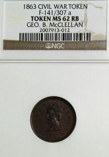 1863 General George B. McClellan Civil War Token NGC MS 62 RB F 141 