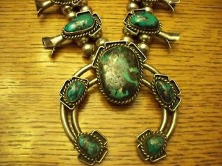   Vintage Sterling and Morenci Turquoise Squash Blossom Necklace