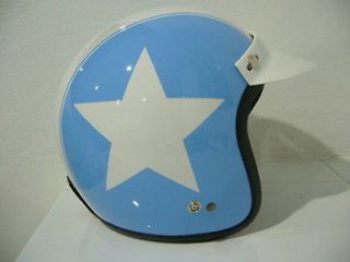 Vintage Scooter Retro Motorcycle Blue White Star Open face helmet NEW