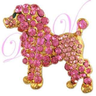 CRYSTAL POODLE DOG GOLD PLATED PIN BROOCH MADE WITH SWAROVSKI ELEMENTS