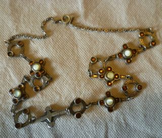    Metal Necklace + Amber & Milky Coloured Stones  Scotland?  TLC