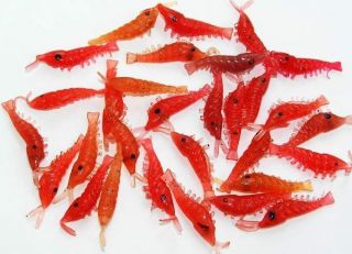   + Red Burgundy Trout Bass Crappie Scented Micro Shrimp Lures 1.3 NEW
