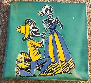 MEXICAN TALAVERA POTTERY 6 tile Day of the Dead hand painted+ 