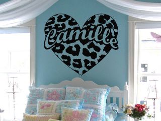Personalized Leopard Print Heart Custom Name Vinyl Wall Decal Sticker