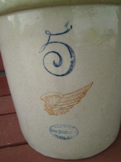   WING ADVERTISING 5 GALLON COBALT BLUE CROCK UNION STONEWARE COMPANY