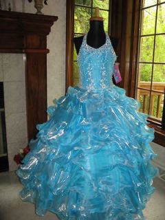Sugar 81446S Turquoise Shimmering Girls Pageant Gown