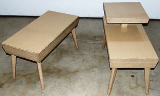 Mid Century Modern Set of 2 Blonde Wood Formica End Tables   One Step 