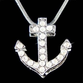 YACHT CLUB ANCHOR Nautical w Swarovski Crystal Necklace