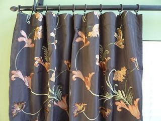 TWO CUSTOM BROWN EMBROIDERED DRAPES/CURTAINS 56 W   108 L