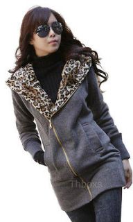 Fancy Leopard Lining Hoodie Sweatshirt Jackets Coats Parka Outwear 