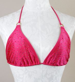 Luli Fama Swimsuit Bikini Top Pink with Crystals XL NWT