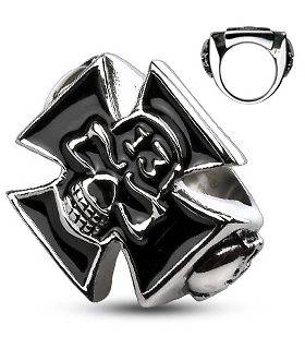 316L Surgical Stainless Steel Lucky 13 Iron Cross Skull Ring 9 10 11 