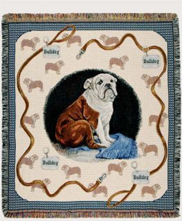 English Bulldog Tapestry Throw Blanket Afghan Made In USA