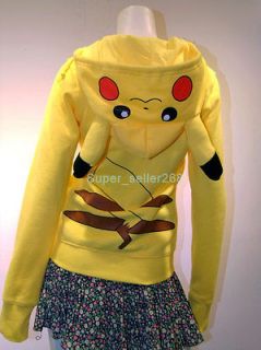 New Kigurumi Pokemon Pikachu Ears Zip Hoodie Coat Cosplay Costume 