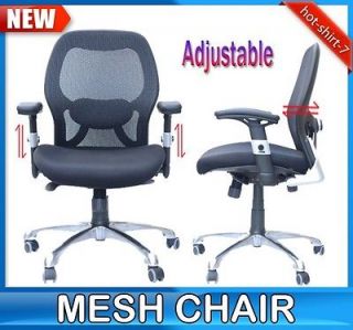 New Black Mesh Chair Office Chair Adjustable PU Armrest Wheel Computer 