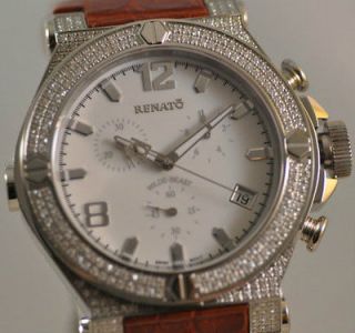   Mens Renato Wilde Beast Chronograph Brown Leather Diamond Swiss Watch
