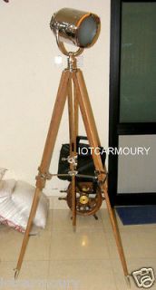 FLOOR SEARCHLIGHT With WOODEN TRIPOD STAND HOME/OFFICE DECOR SPOT LAMP 
