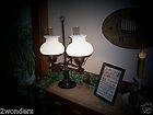BEAUTIFUL VINTAGE DOUBLE SHADE STUDENT DESK LAMP WHITE HOBNAIL SHADES