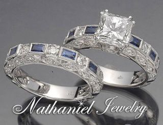 02 CT Princess Cut Certified Diamond Engagement Ring Set White Gold 