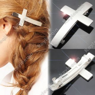 Fab Woman Silver Cross Crucifix Hair Pin Clip Cuff Wrap Claw Snap 