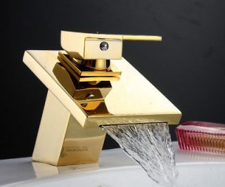 Set High Quality Gold Plated Brass Bathroom Sink Waterfall Faucet 