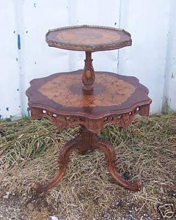 Carved French Inlaid 2 Tier Table/Dumbwait​er Table