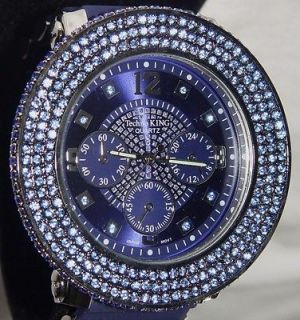   ICED OUT HIP HOP 4 ROWS BLUE DIAMONDS TECHNO KING WATCH LIMITED 52MM