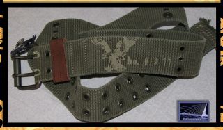   Eagle Outfitters Mens Belt Military Green 2 prong leather trim NEW