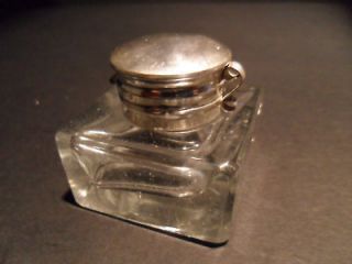 19th C Antique Style Solid Clear Thick Glass Inkwell Ink pot