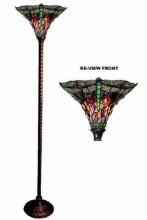   Dragonfly Torchiere Tiffany Style Stained Glass Floor Lamp 15 Shade