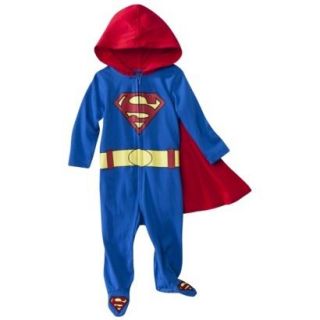 NEW DC COMICS SUPERMAN BABY Boys Hooded Footed Coverall with 