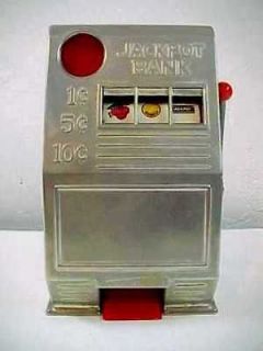   Reno Plastics Co. JACKPOT Slot Machine Mechanical Coin Bank  1960s