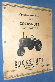 Operating Instructions For Cockshutt “20” Tractor 1950s Manual 