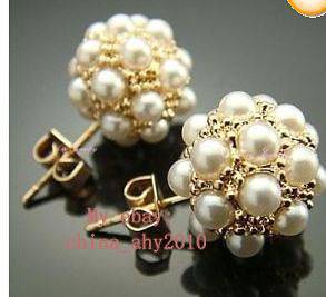 Fashion charm yellow gold filled Pearl Ball Earring stud