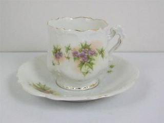   Demitasse Tea Cup Purple Flowers Gold Trim Herman Ohme Embossed