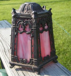   METAL ARTS & CRAFT PINK SLAG GLASS SHADE TABLE LIGHT LAMP 6 SHADE